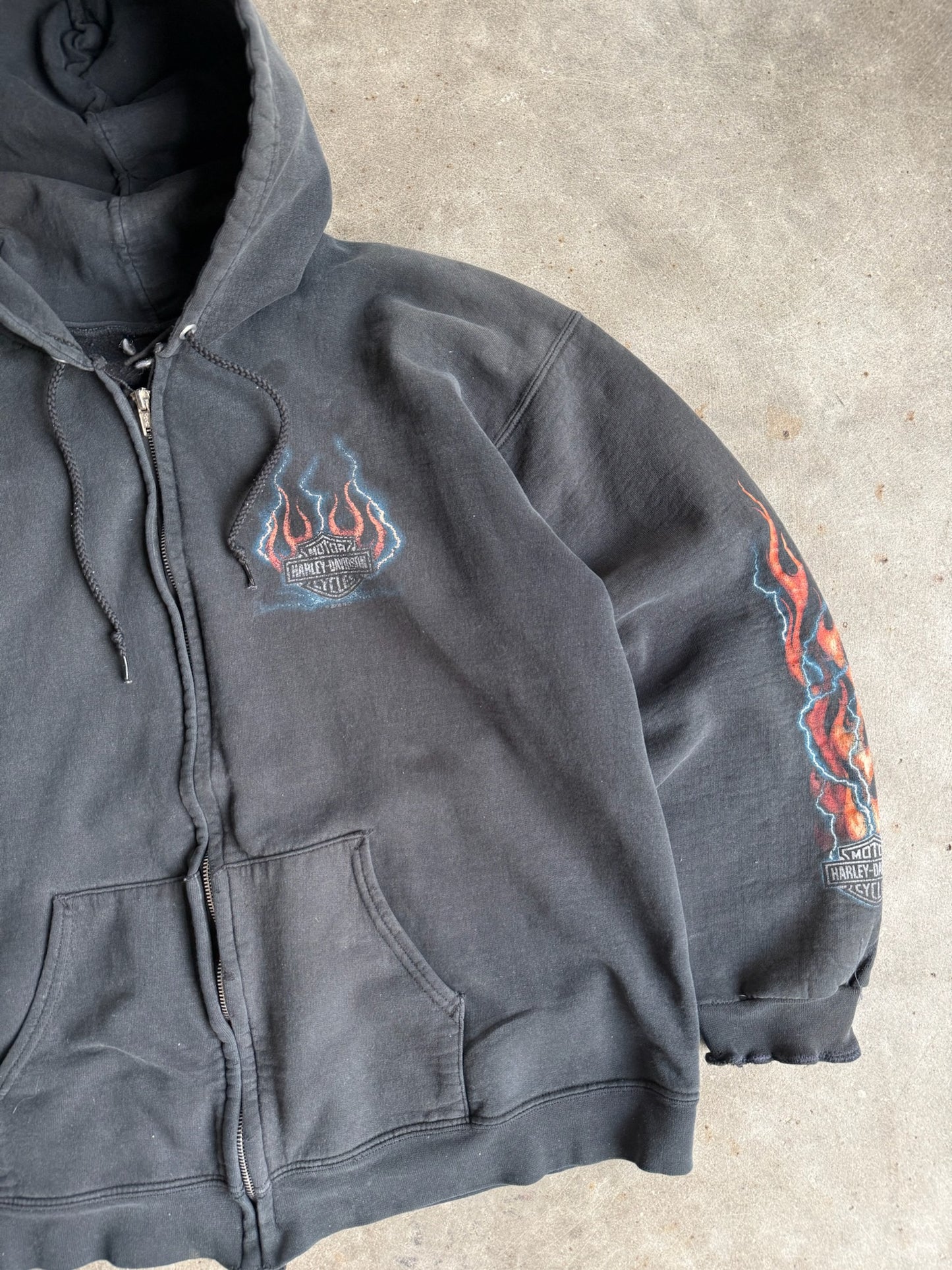 Vintage Black Harley Davidson Zip Up Hoodie - L