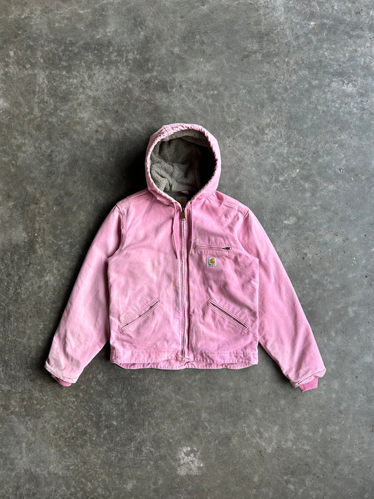 Baby Pink Sherpa Lined Hooded Carhartt Jacket - S