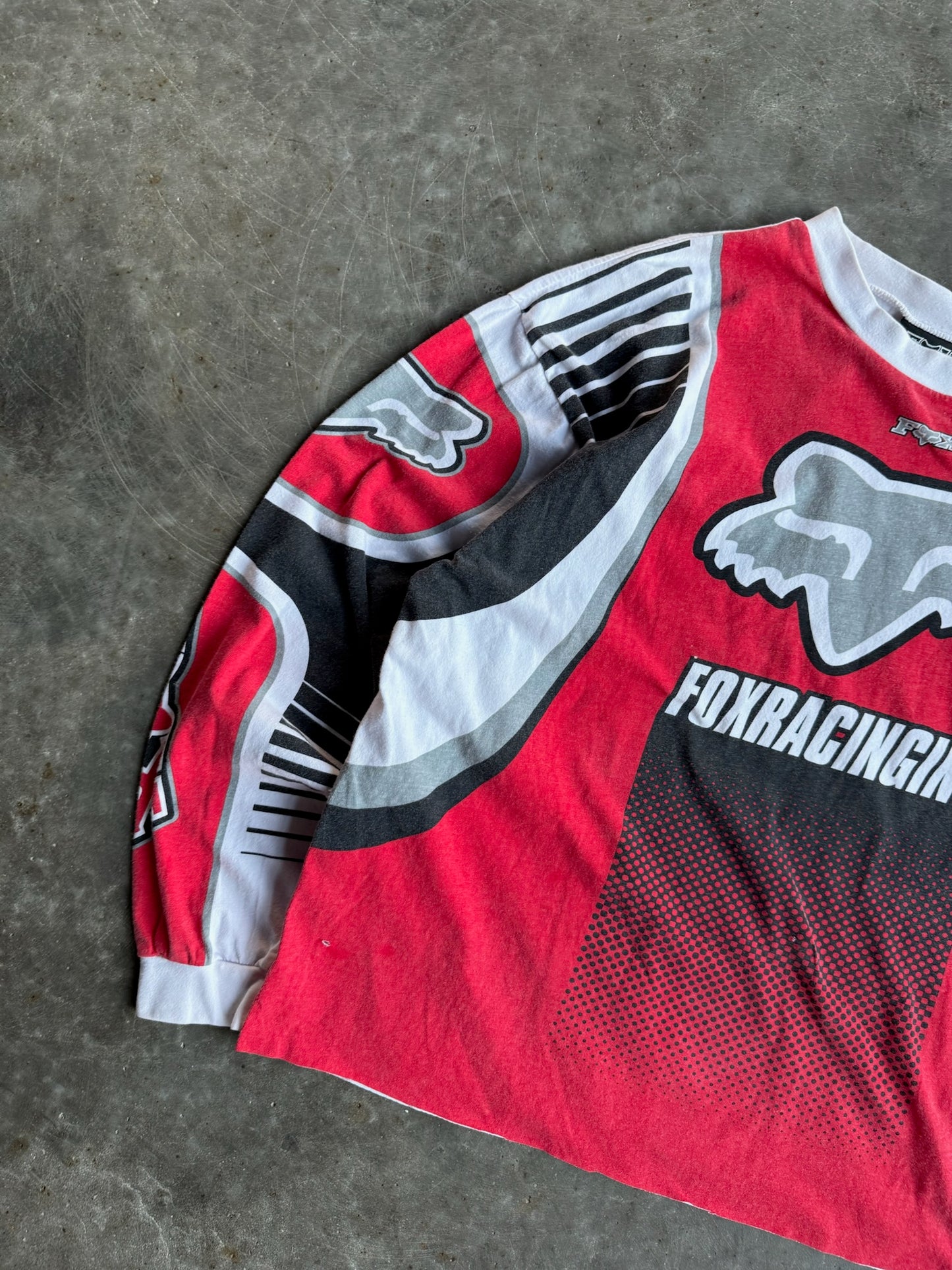 Vintage Red/Black Fox Racing Cropped Long Sleeve Jersey - XL