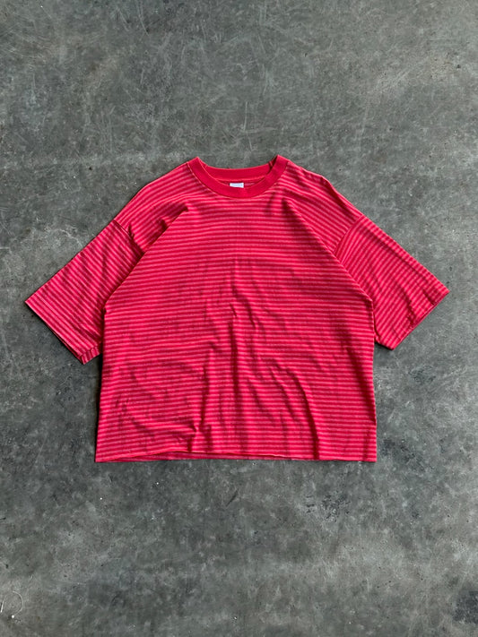 Vintage Red Striped Cropped Tee - XL