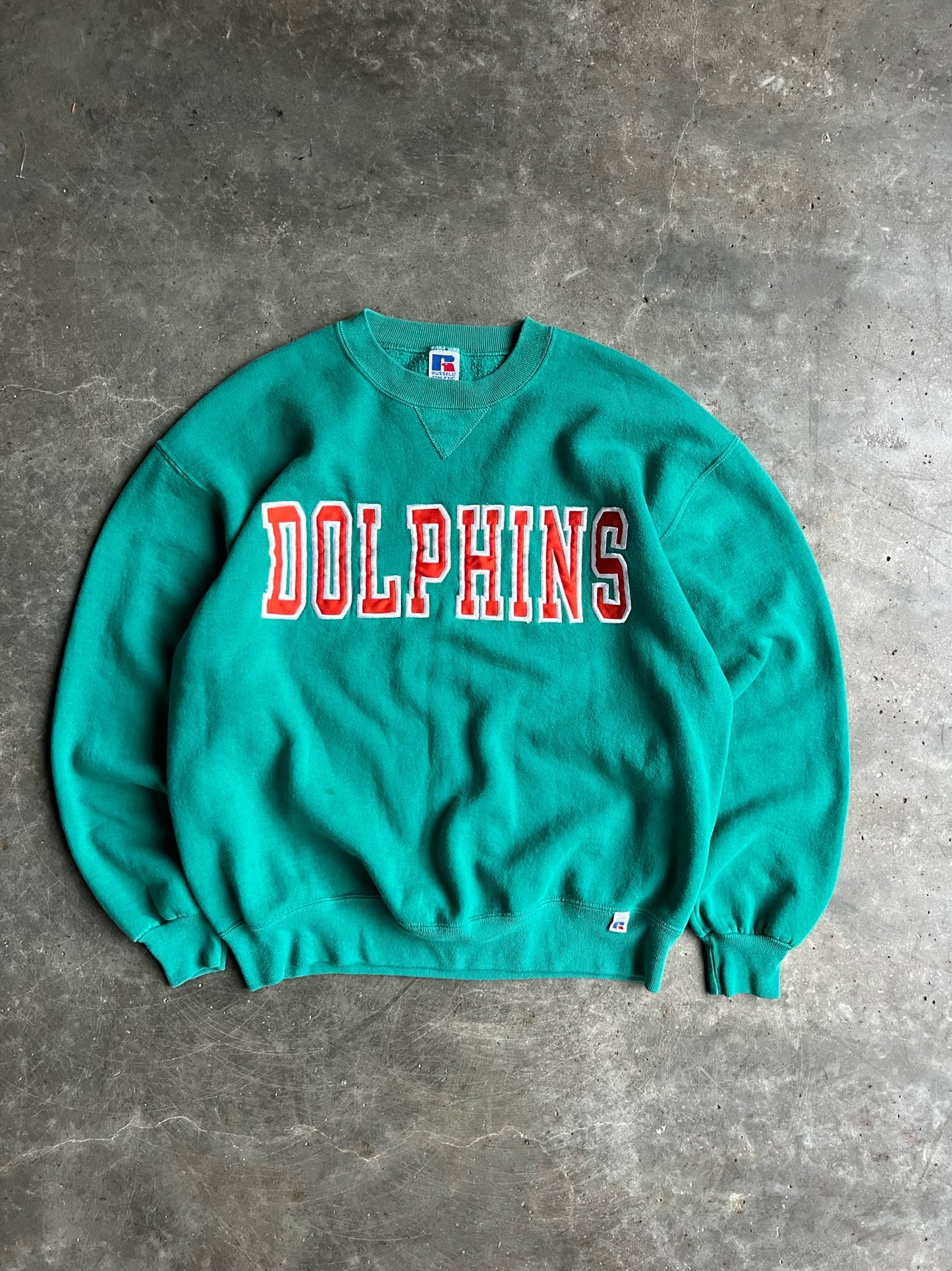 Vintage Teal Miami Dolphins Crew - L