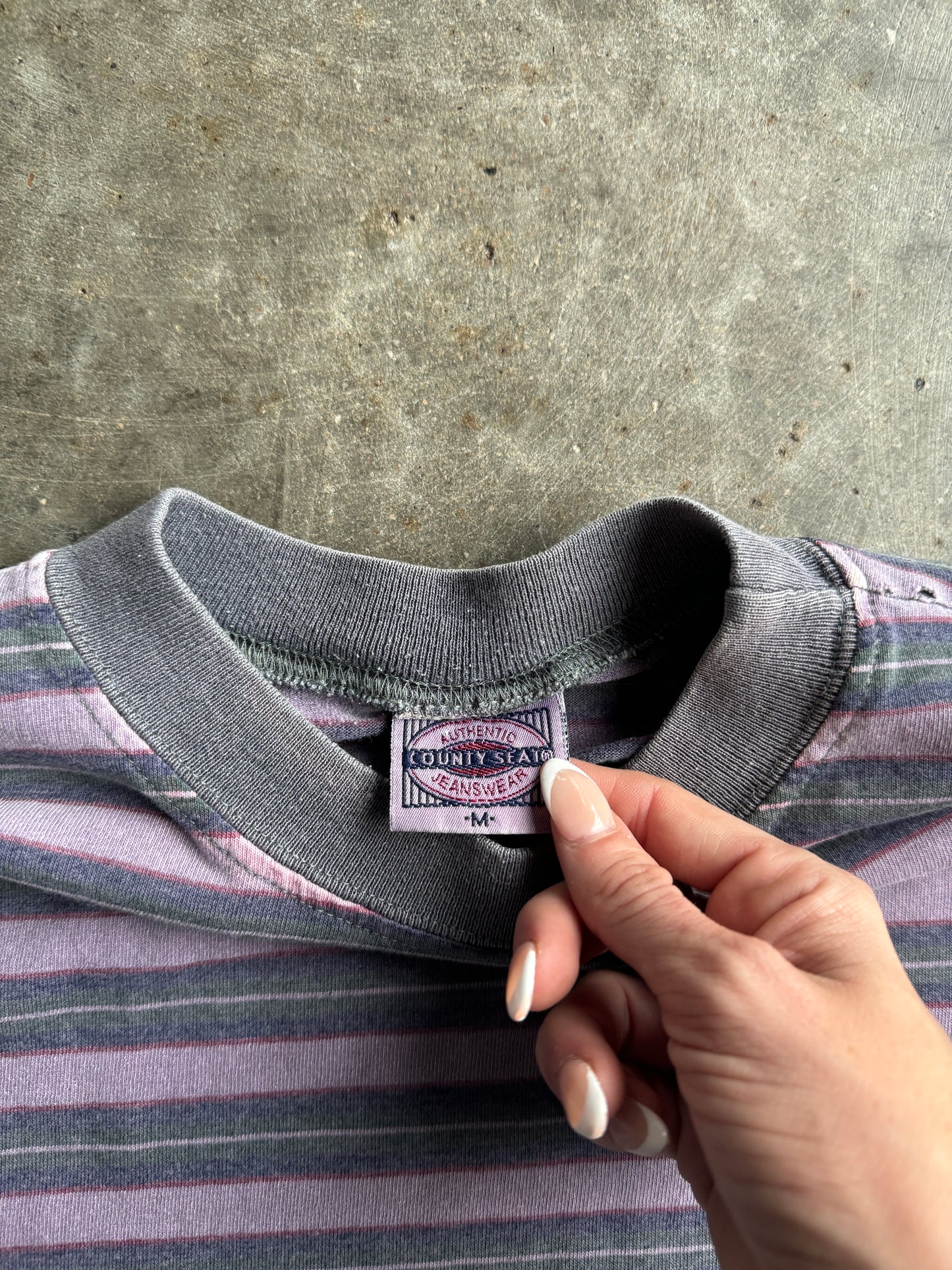 Vintage Purple Striped Cropped Tee - XL