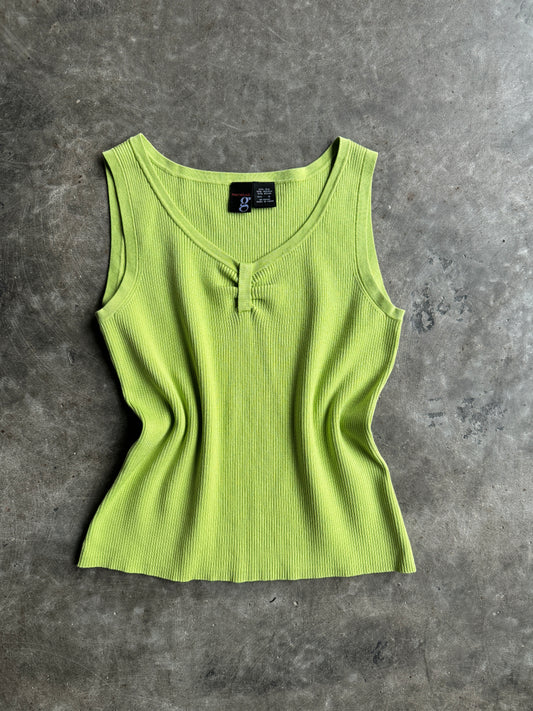 Vintage Lime Green Ribbed G Knitwear Top - M