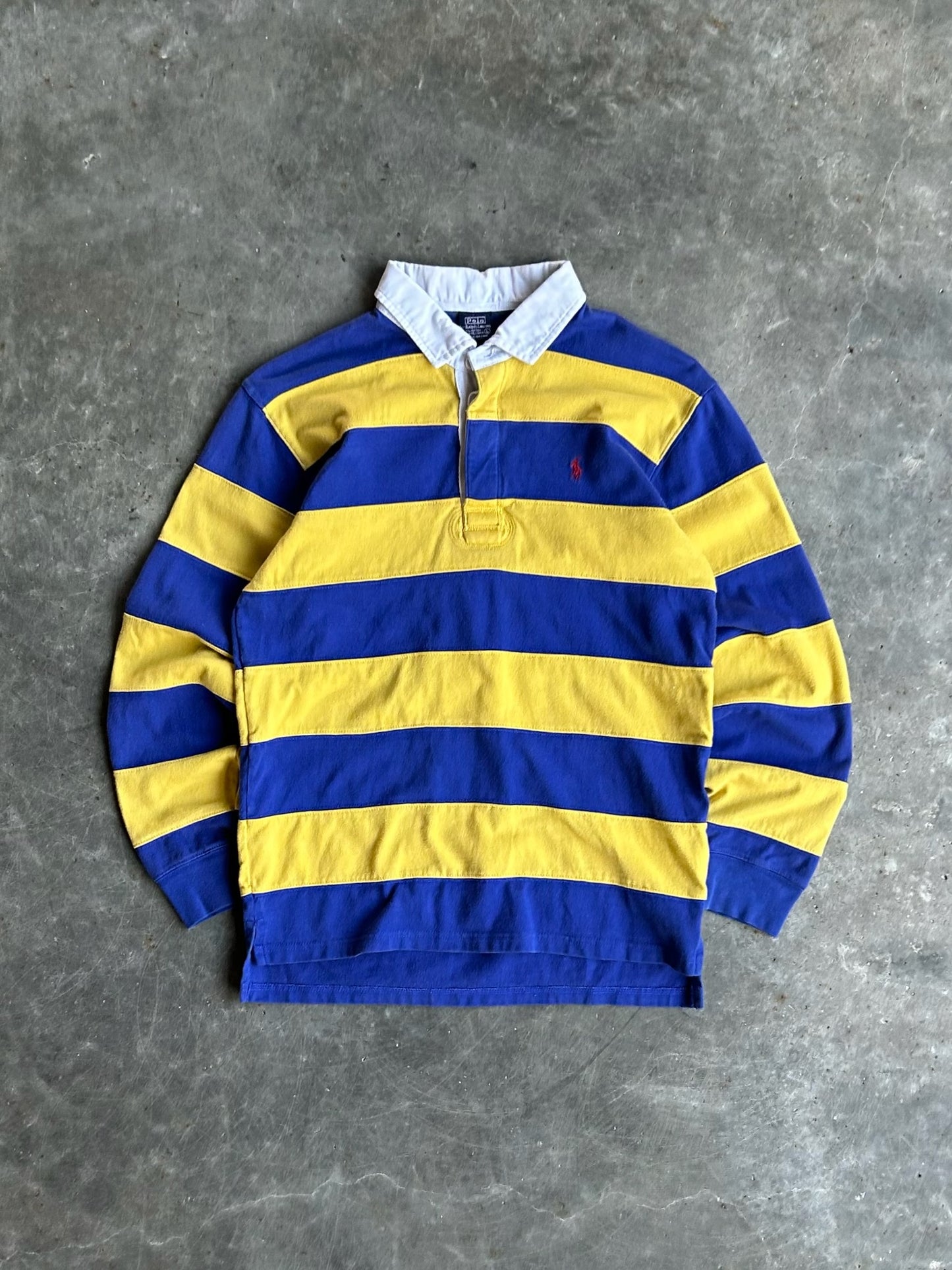 Vintage Blue/Yellow Polo Ralph Lauren Rugby Long Sleeve - L