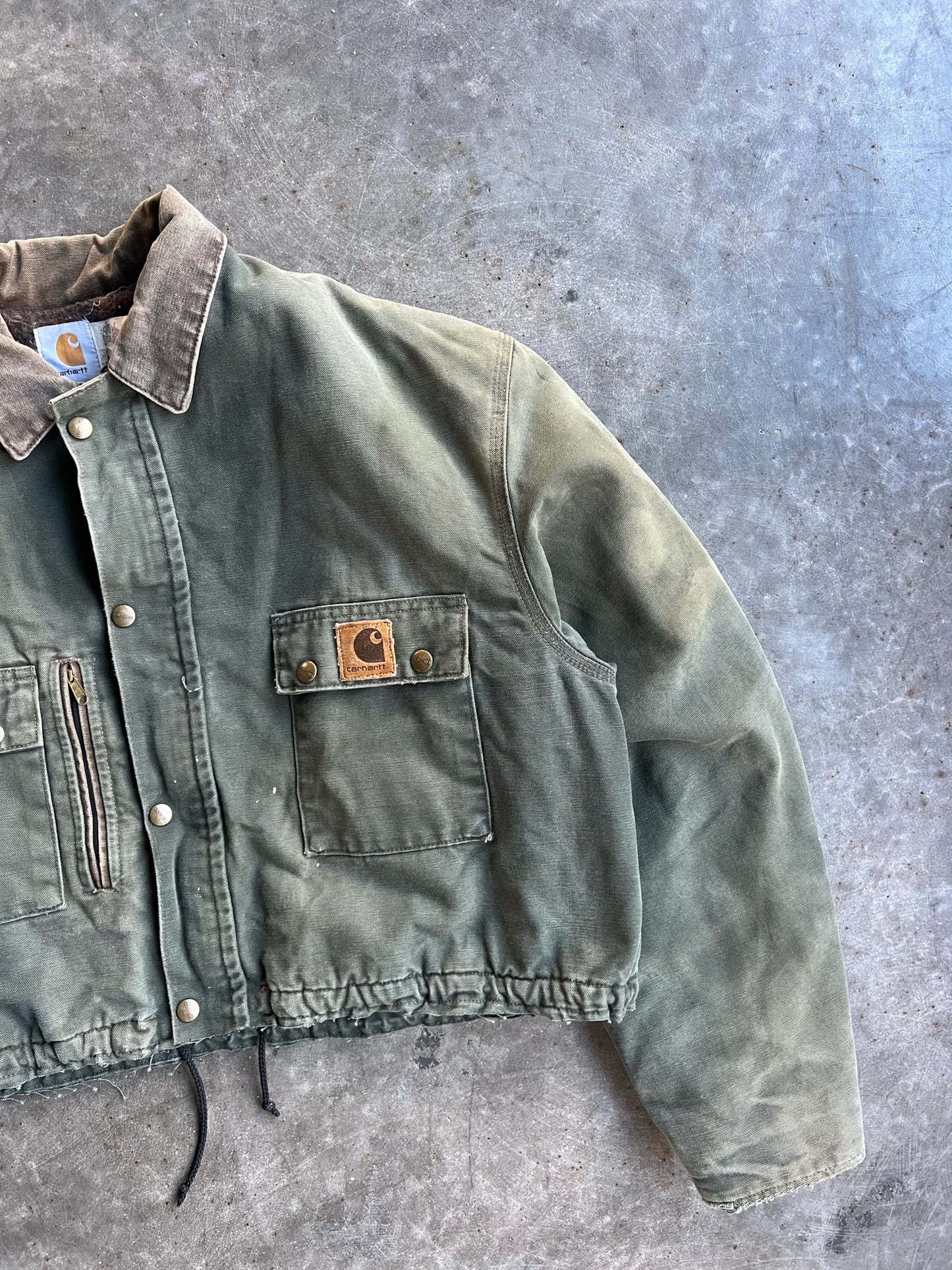 Vintage Green Flannel Lined Cropped Carhartt Jacket - XL