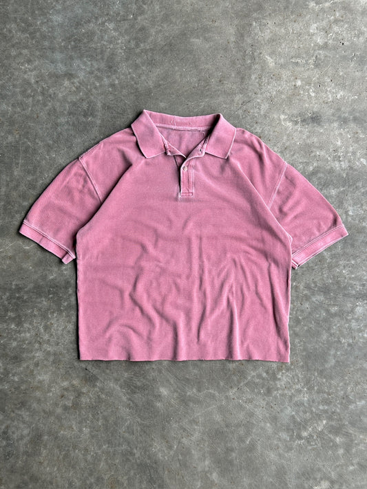 Vintage Faded Red Distressed Cropped Polo - M