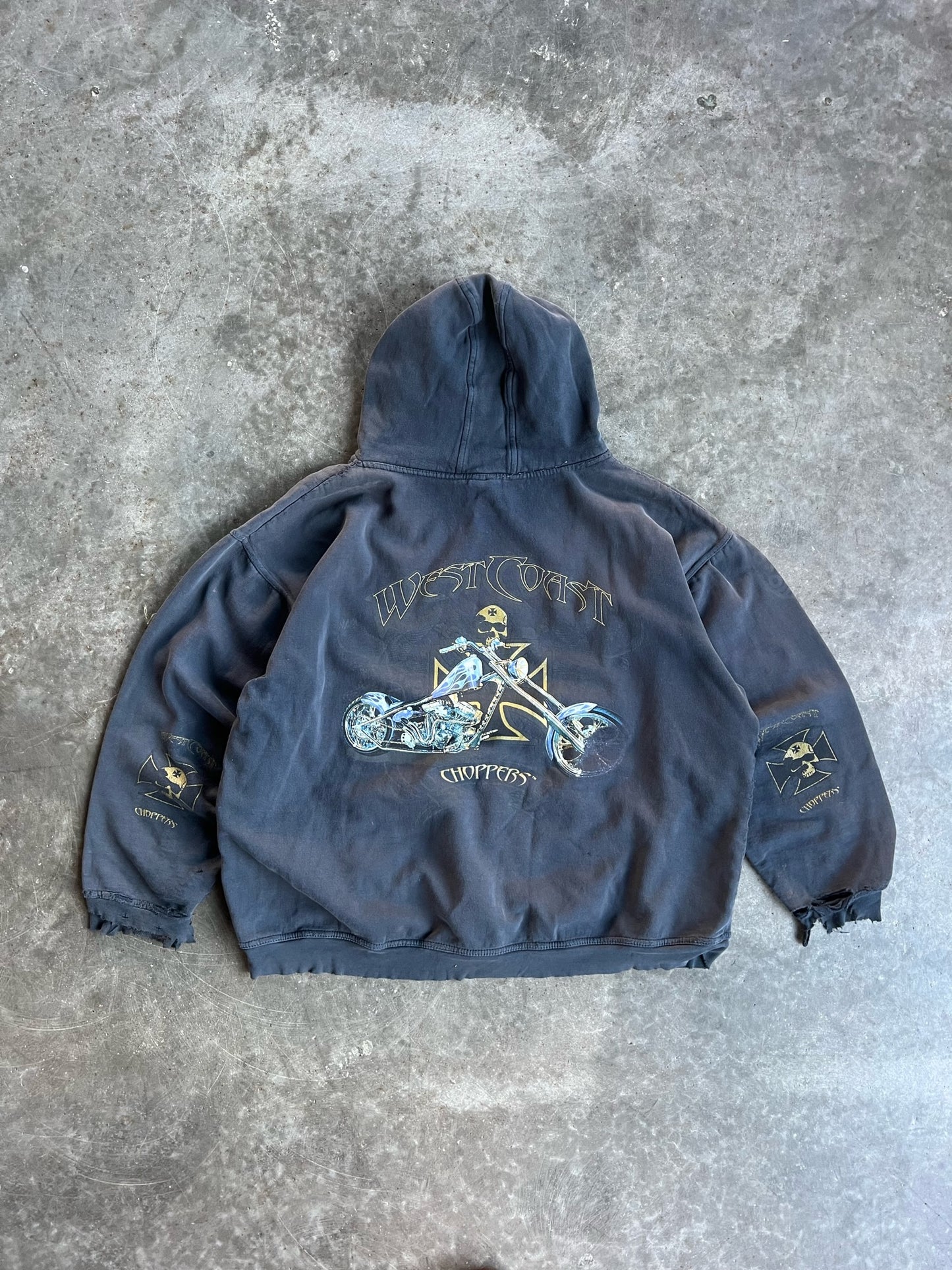 Vintage Navy Distressed West Coast Choppers Jesse James Hoodie - XL