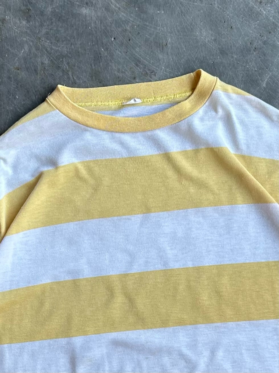 Vintage Faded Yellow Distressed Striped Tee - XL