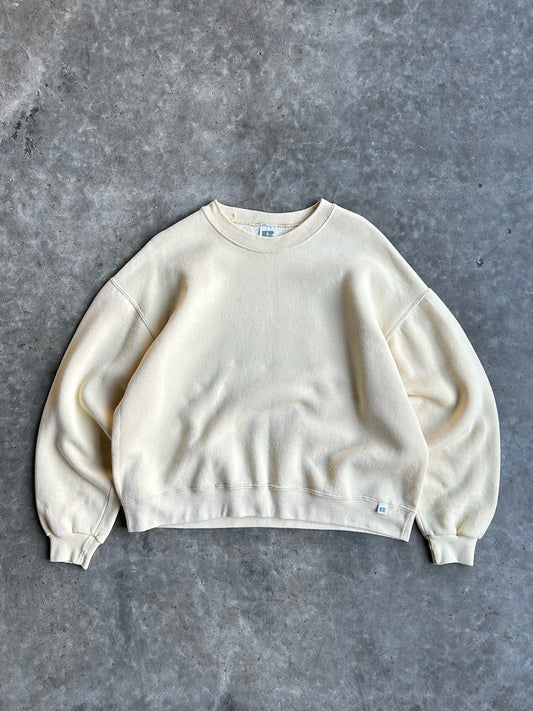 Vintage Pale Yellow Blank Russell Crew - L