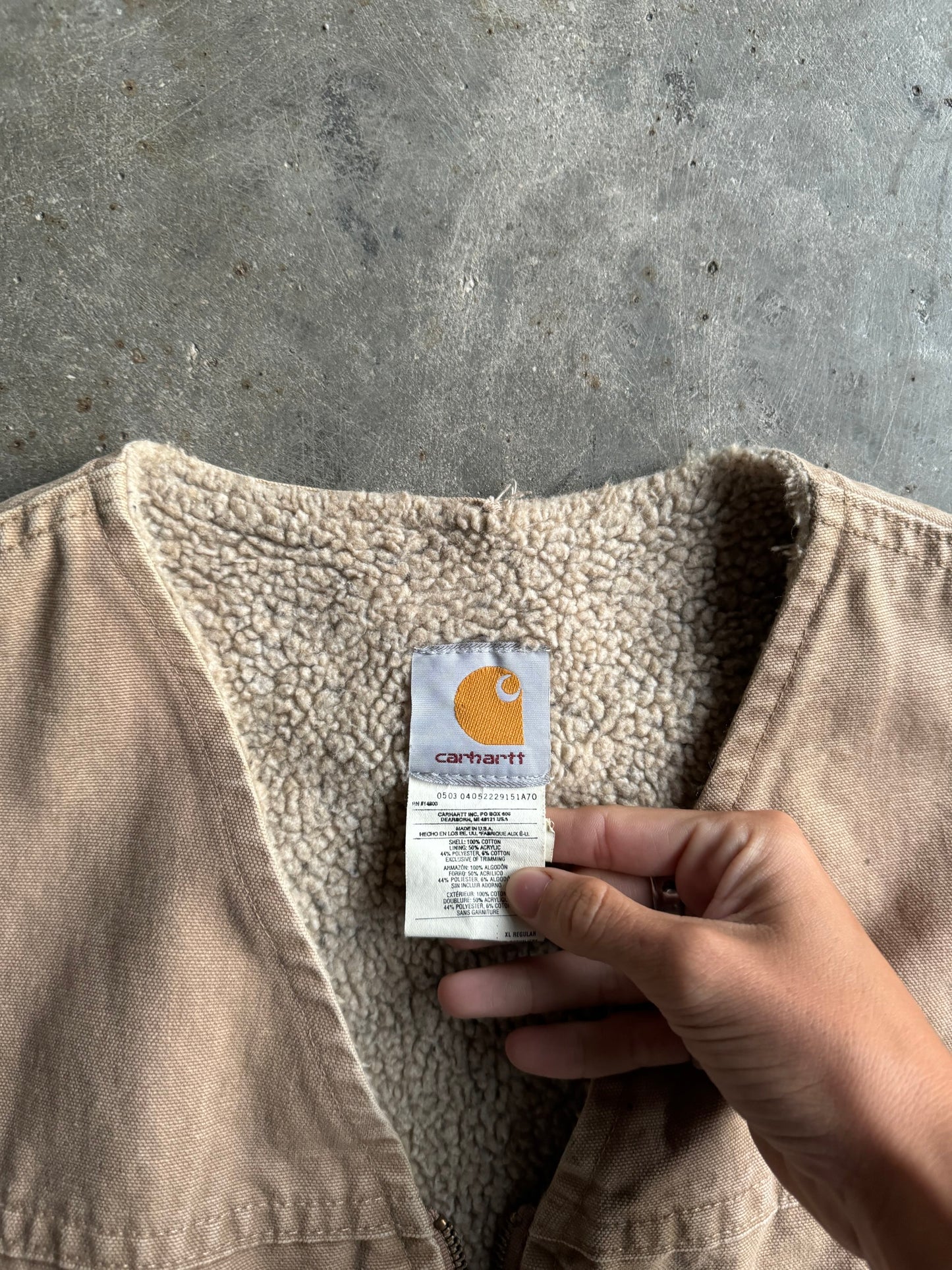 Vintage Carhartt Tan Fleece Lined Zip Up Vest - XL