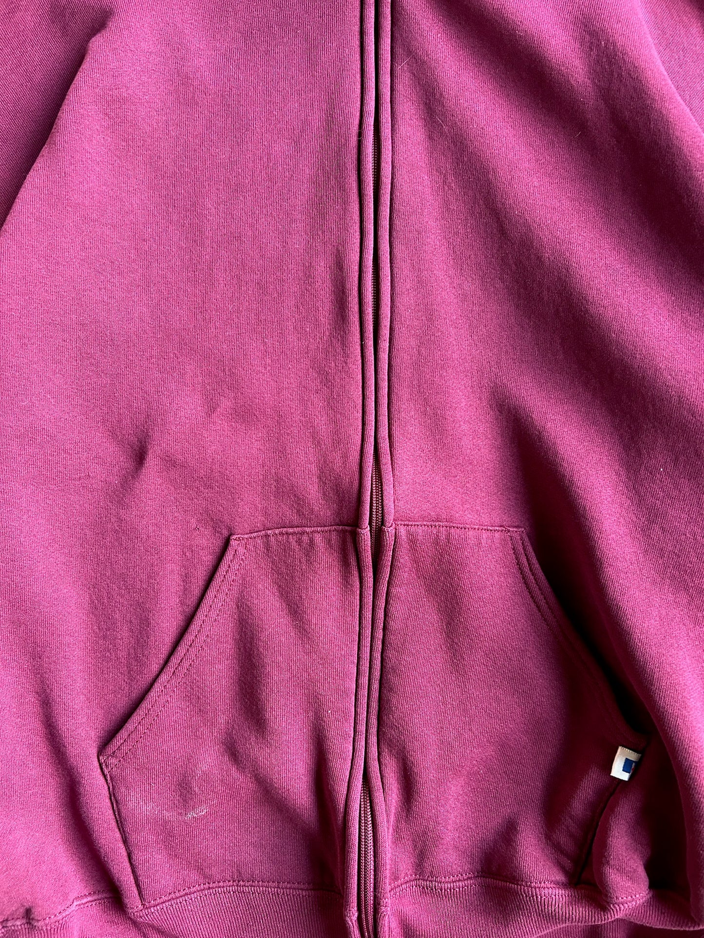 Vintage Burgundy Blank Zip Up Hoodie - L