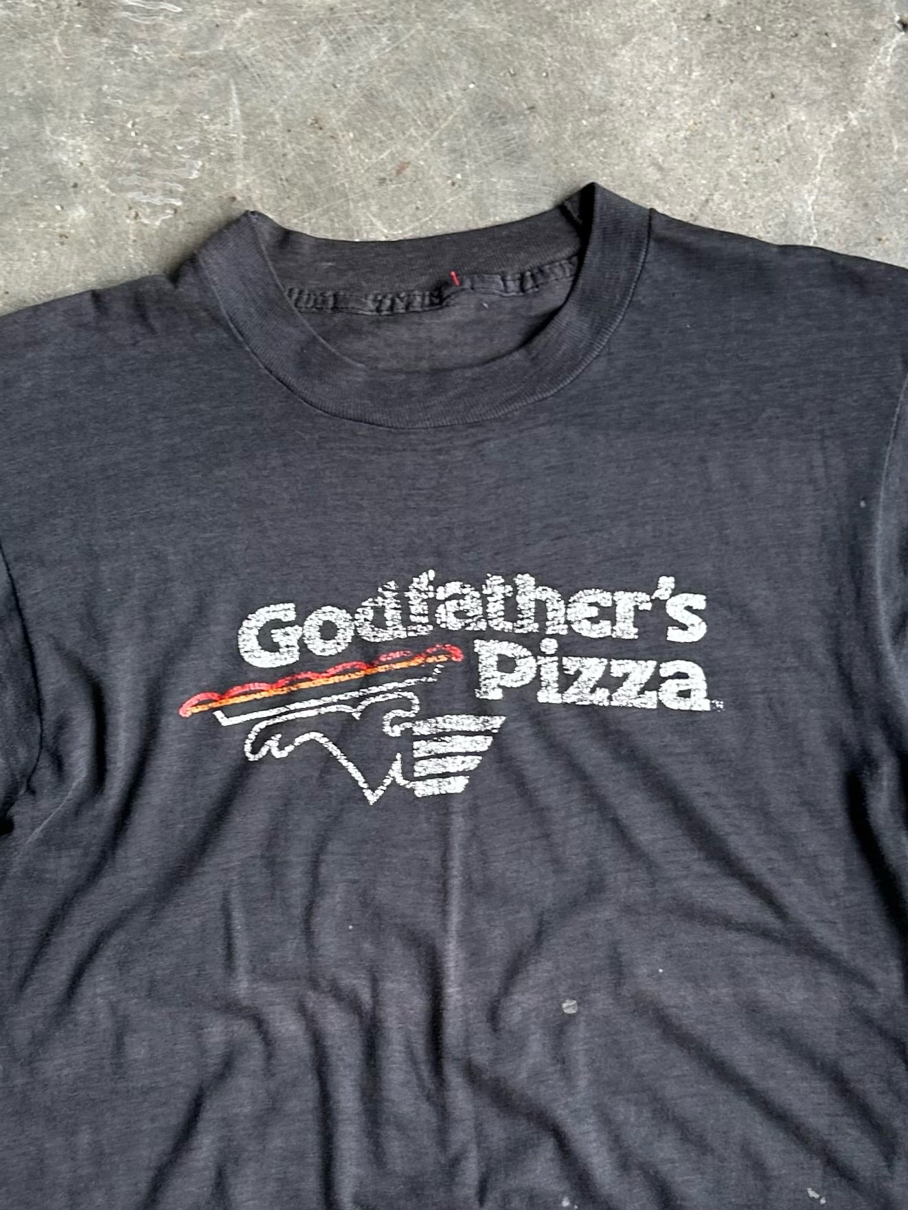 True Vintage Single Stitch Black Godfather’s Pizza Tee - L