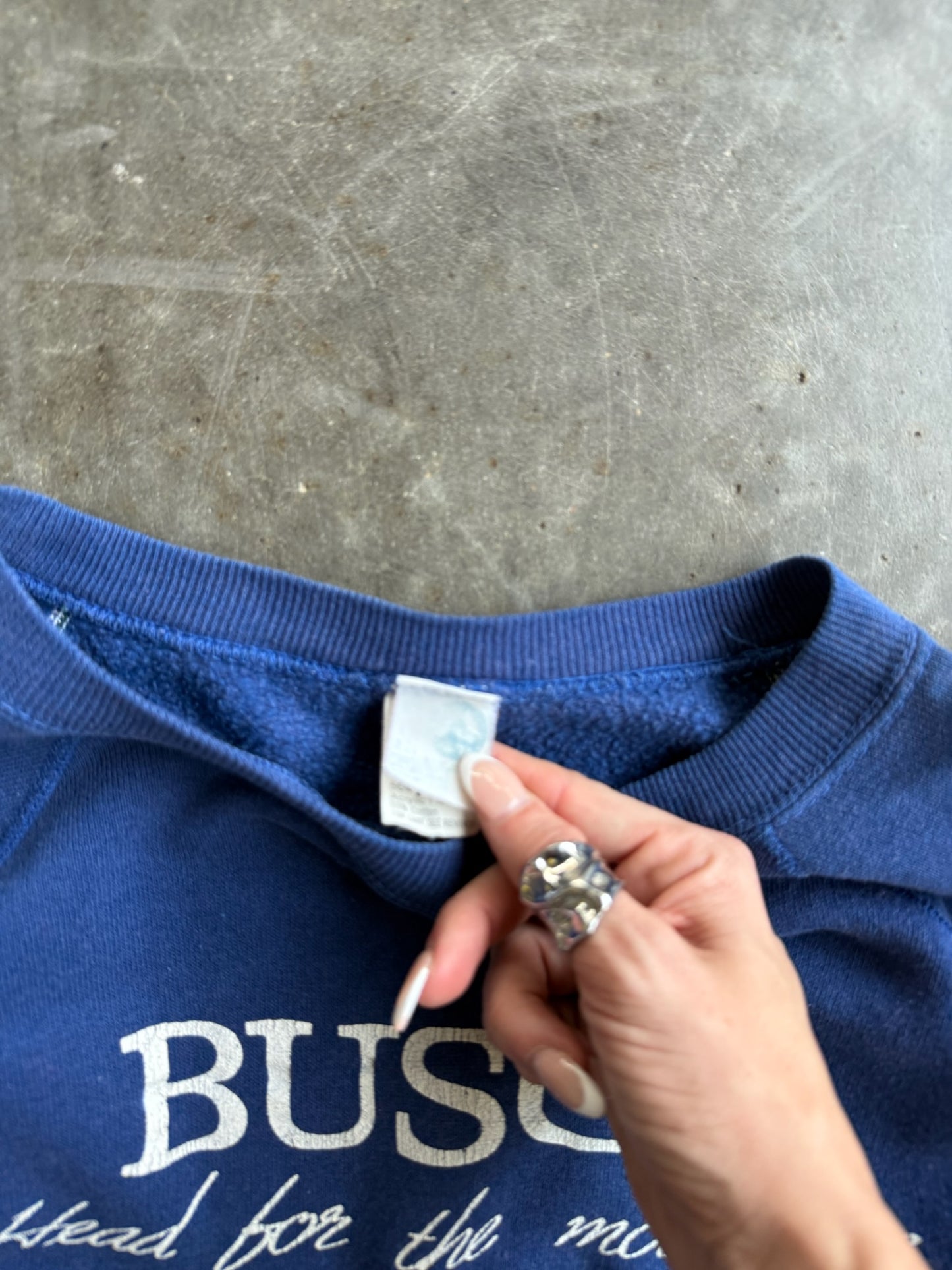 Vintage Blue Busch Graphic Faded Crew  - L