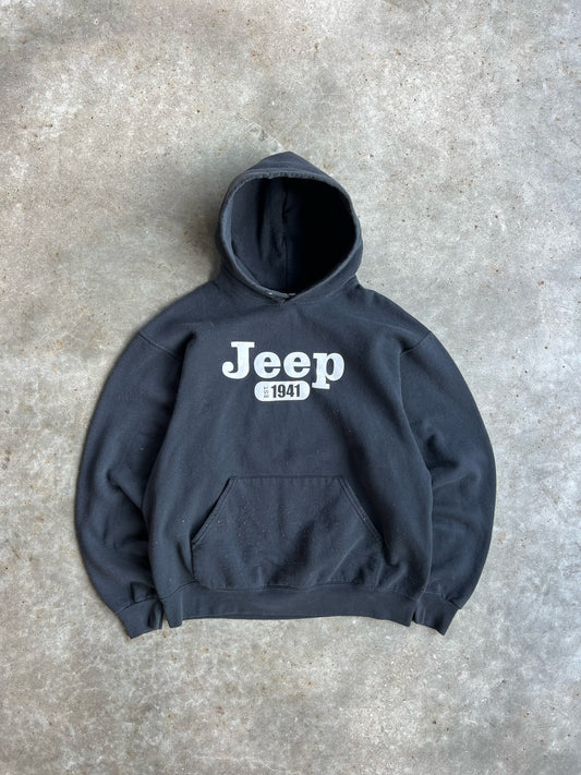 Vintage Black Graphic Jeep Hoodie - L