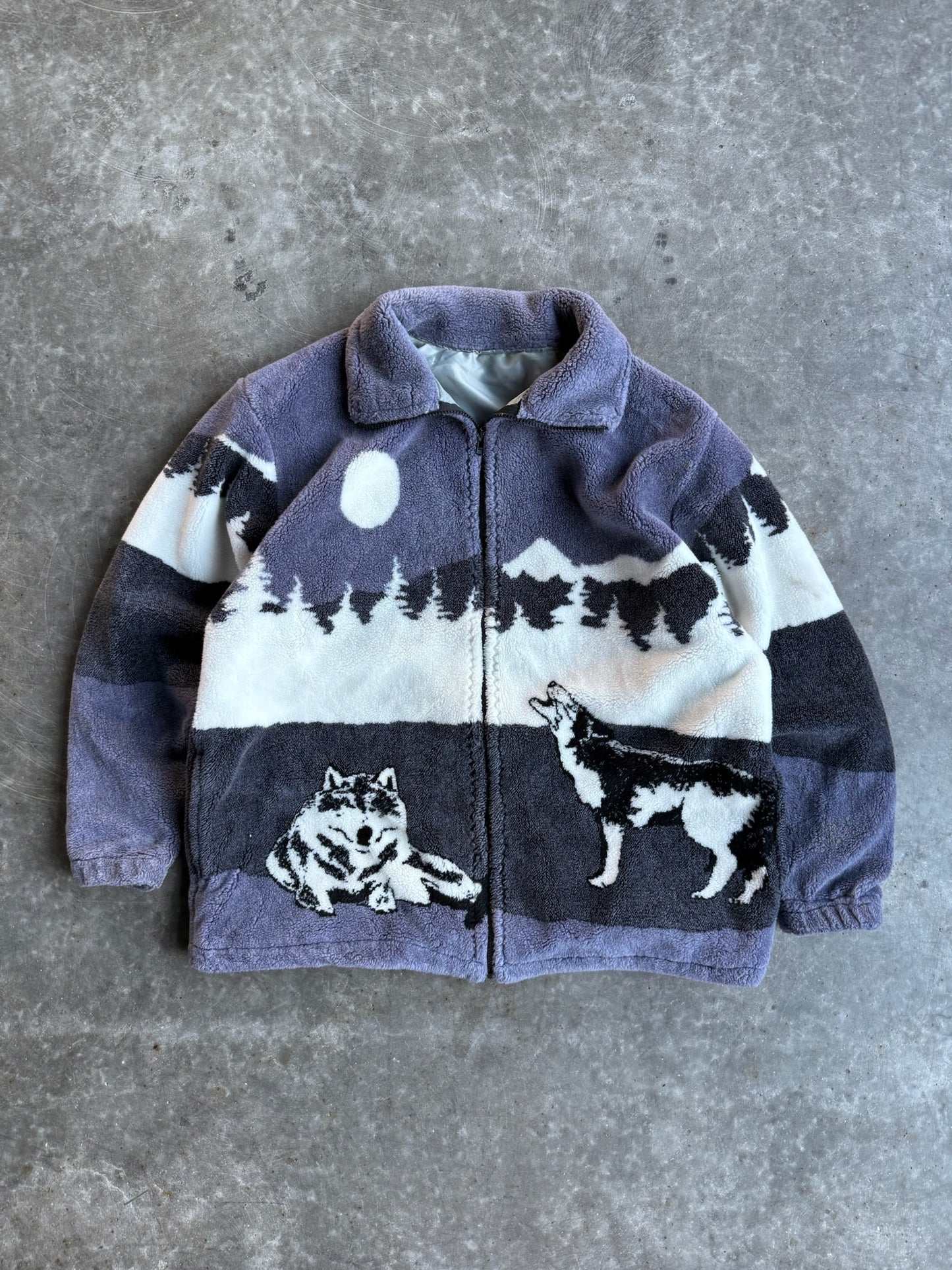 Vintage Wolf Fleece Zip Up - XL