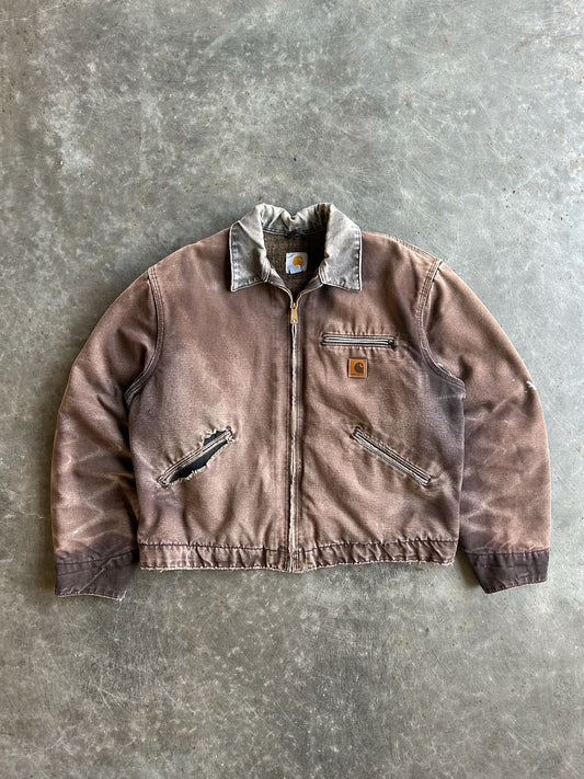 Vintage Faded Brown Flannel Lined Carhartt Detroit Jacket - L