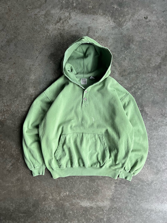 Vintage Green Gap Button Hoodie - L