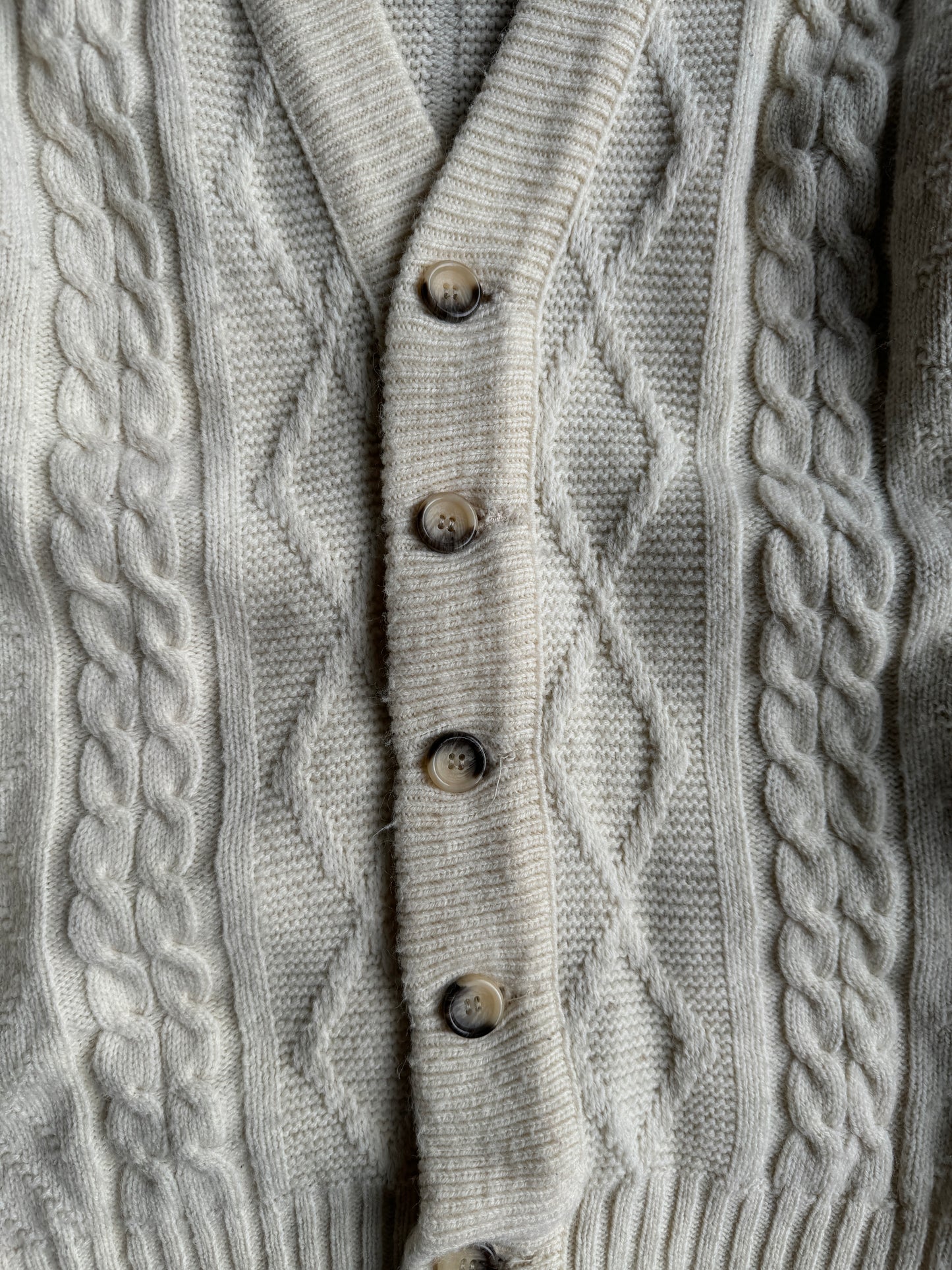 Vintage Cream Knit Button Down Cardigan - L