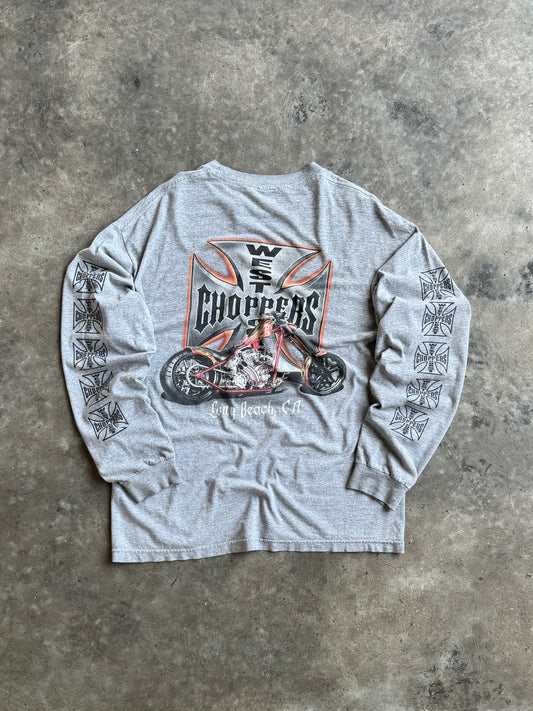 Vintage Grey West Coast Choppers Motorcycle Long Sleeve Shirt - XL