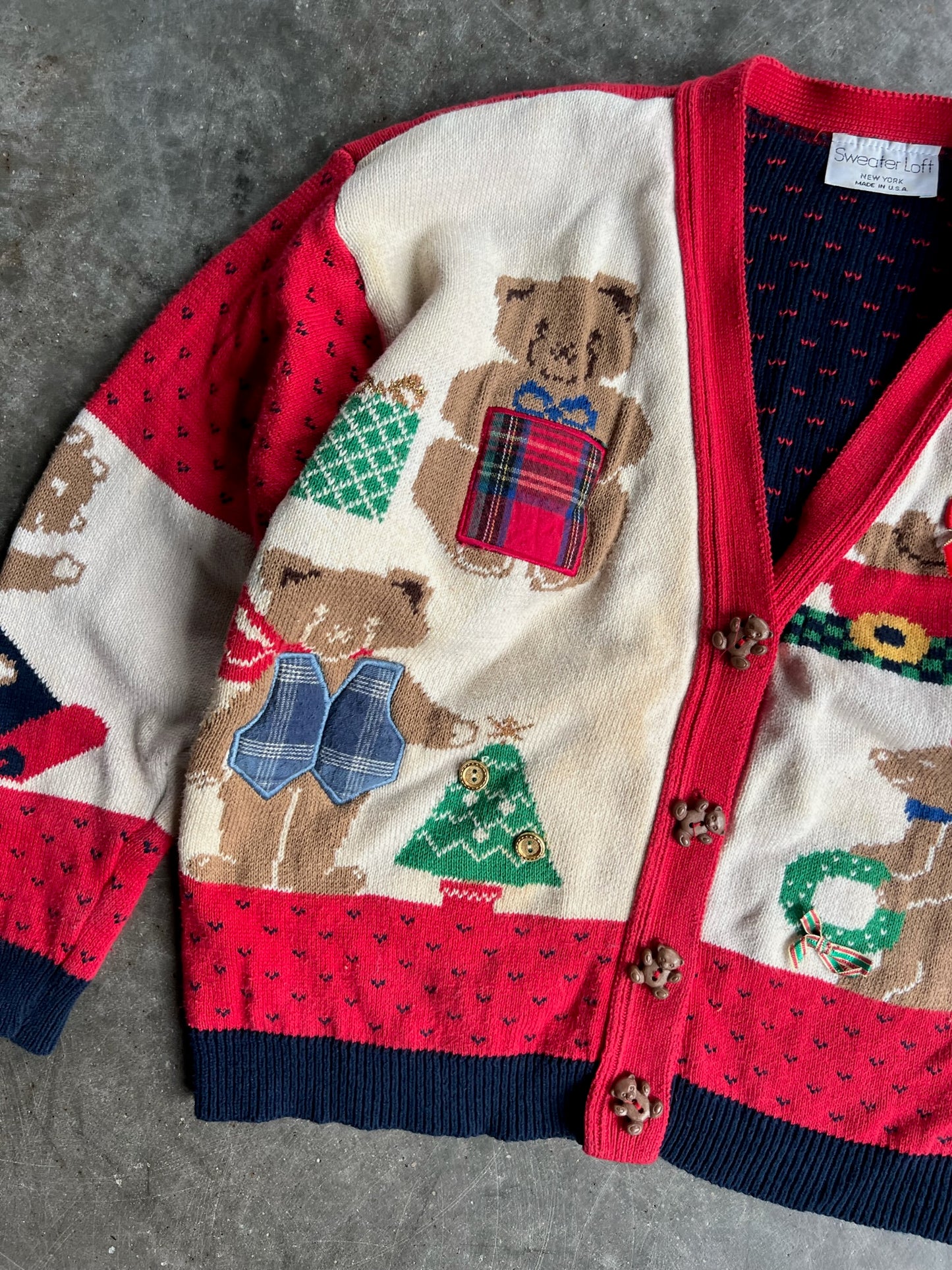 Vintage Bear Christmas Cardigan Sweater - S