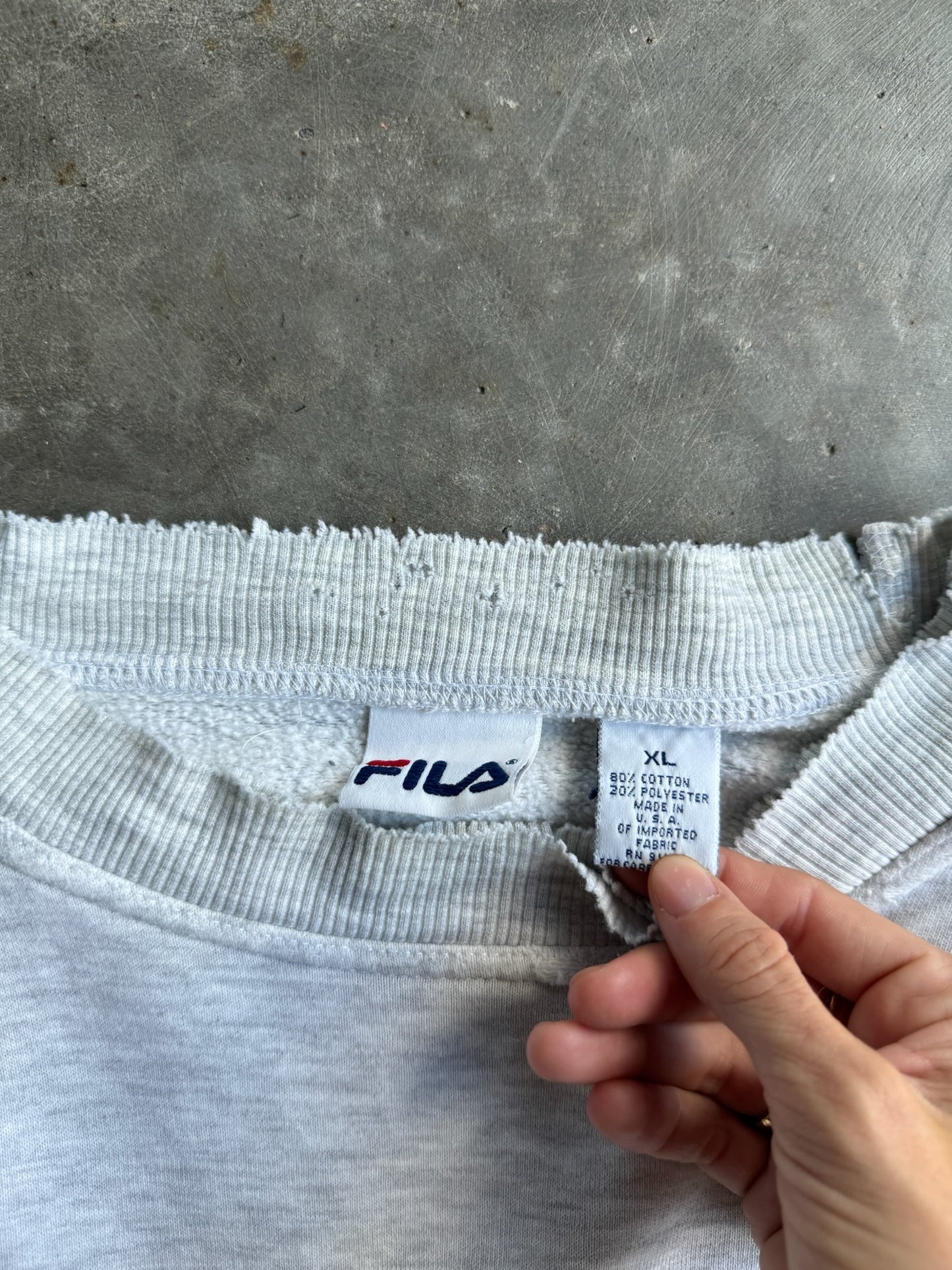 Vintage Light Grey Fila Crew - XL