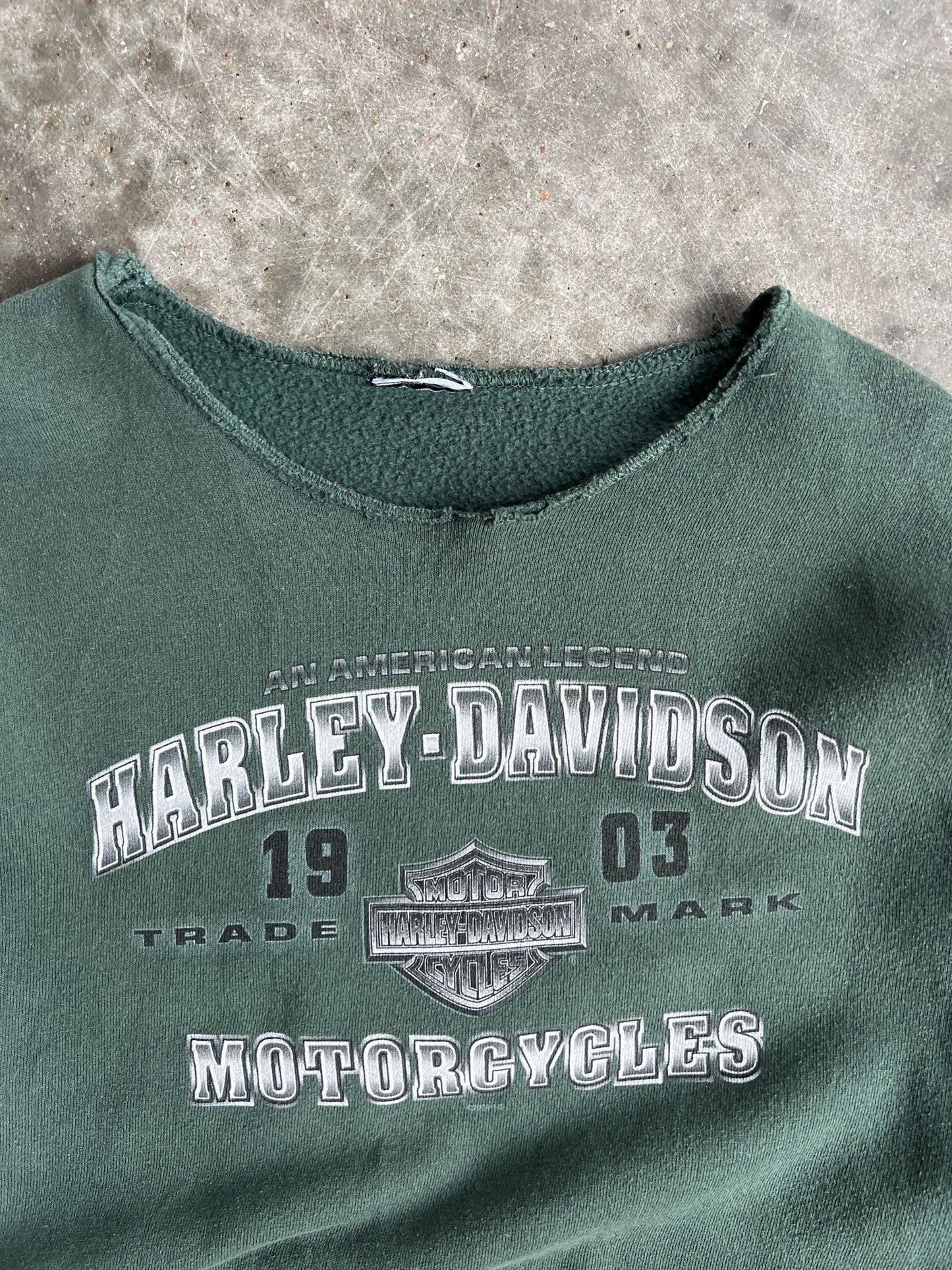 Off Shoulder Green Harley Davidson Crew - XL