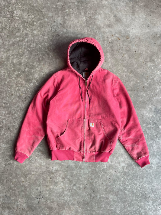 Faded Hot Pink Hooded Carhartt Jacket - XS