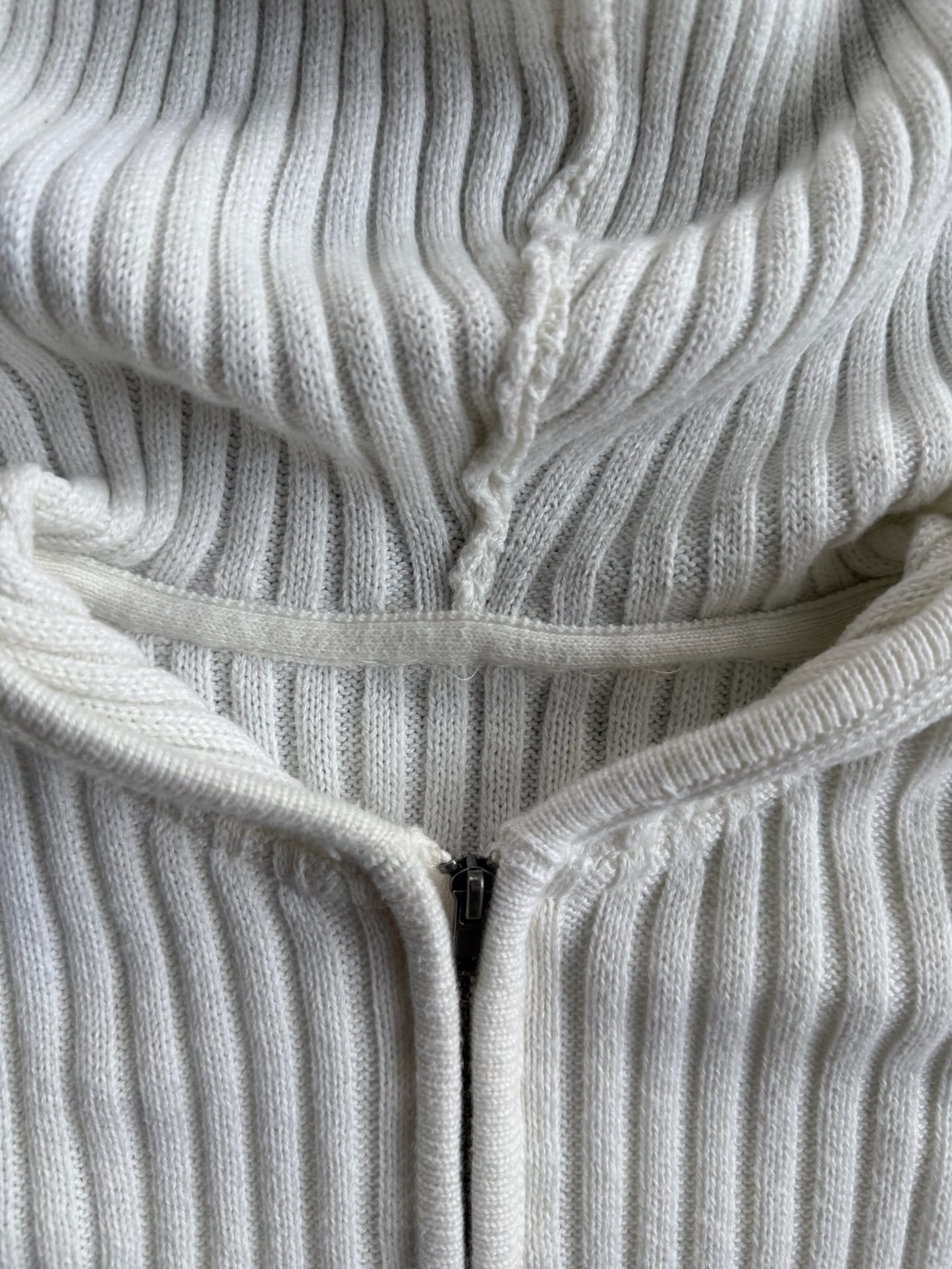 Vintage White Ribbed Hooded Sweater - XS