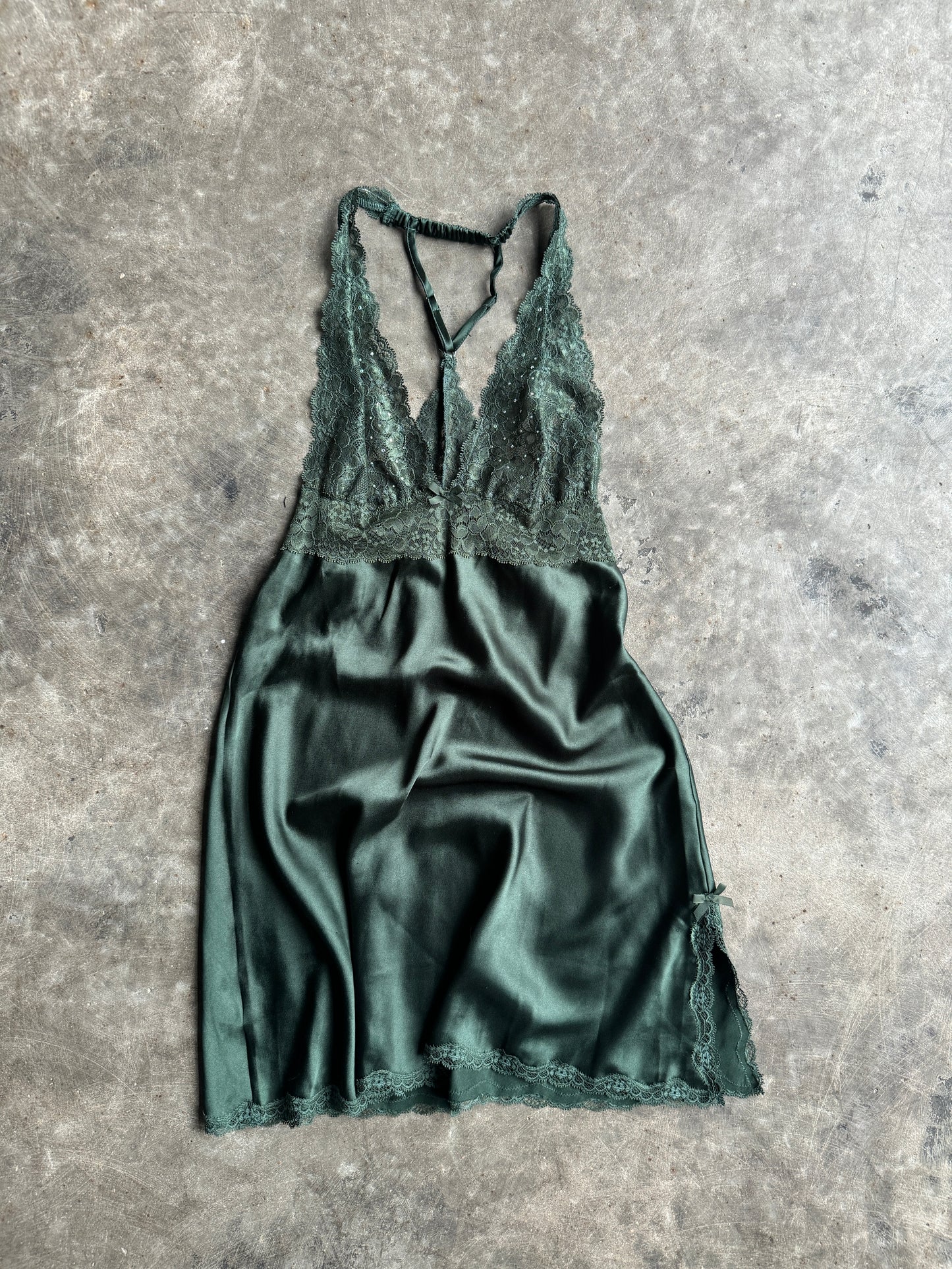 Vintage Emerald Green Lace Victoria's Secret Slip Dress - XS