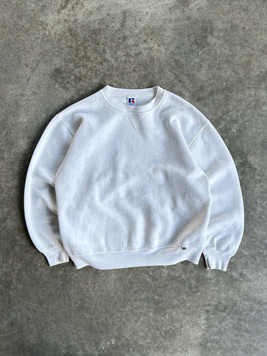 Vintage White Blank Russell Crew - L