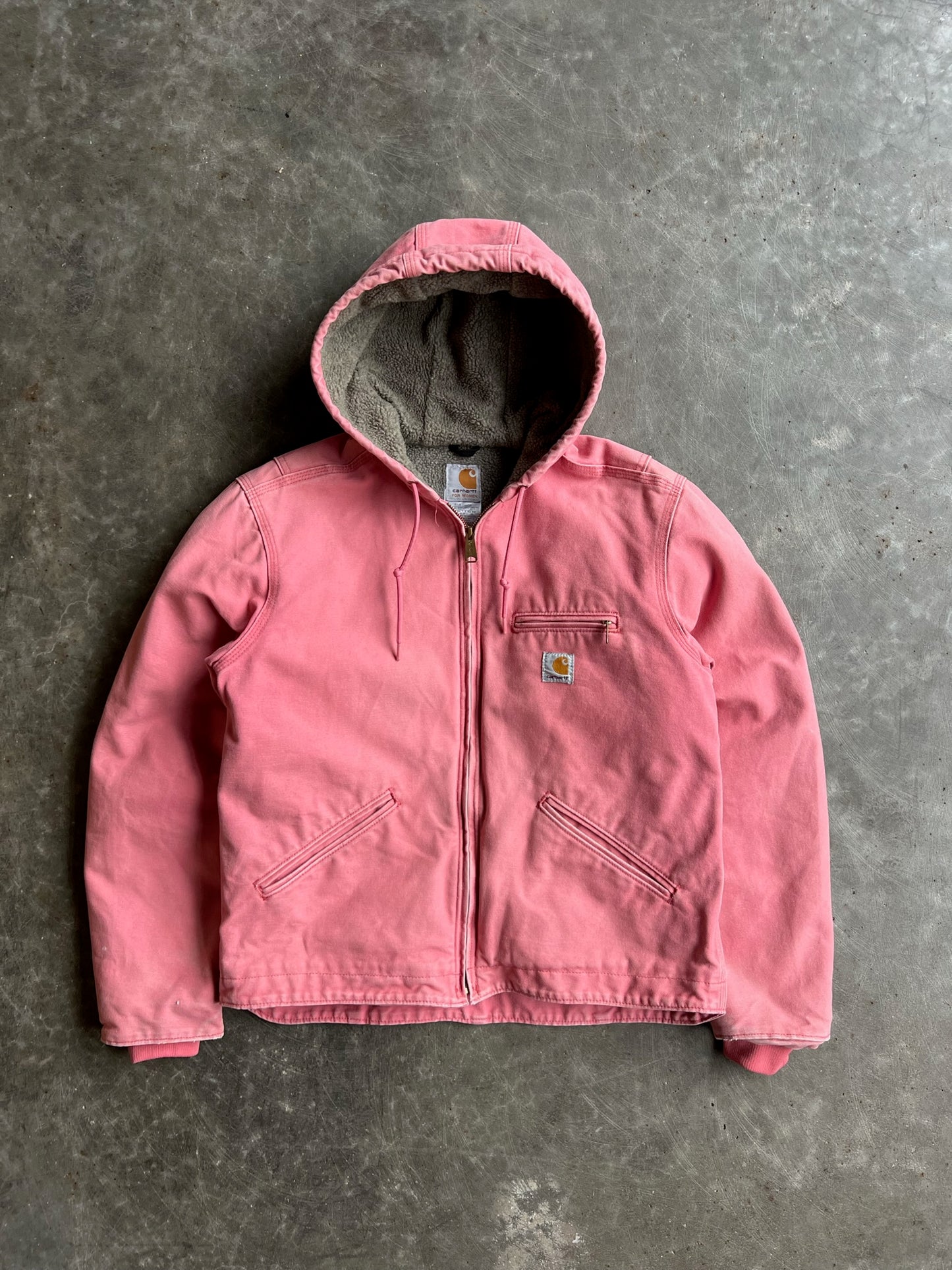 Vintage Baby Pink Fleece Lined Hooded Carhartt Jacket - M