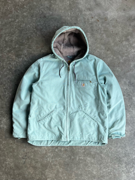 Vintage Teal Fleece Lined Hooded Carhartt Jacket - XL