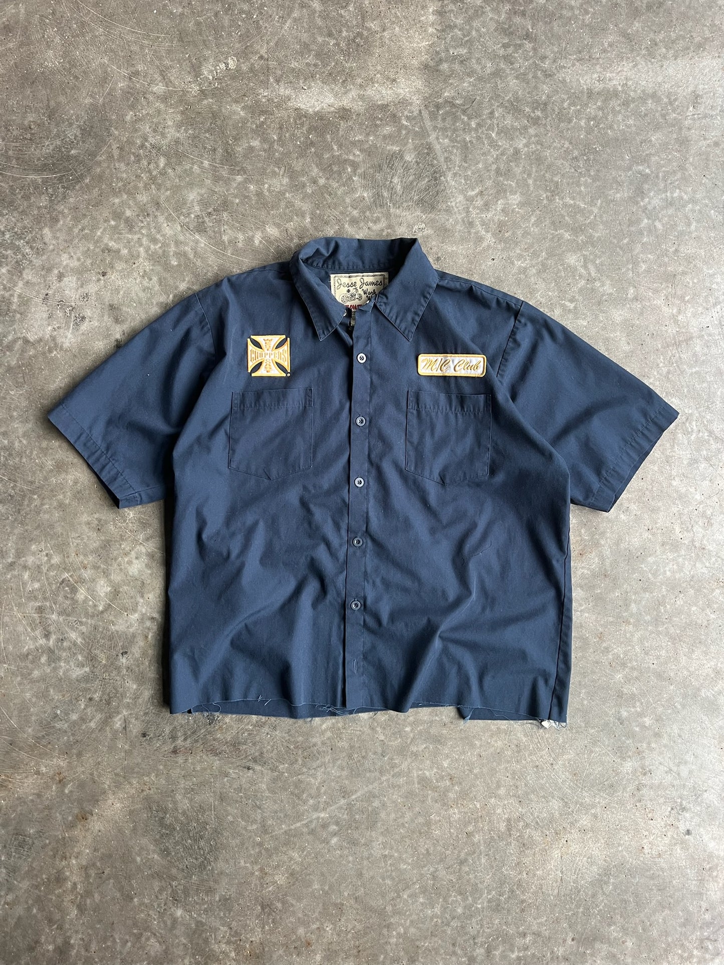 Vintage Cropped Navy West Coast Choppers Button Up Shirt - L