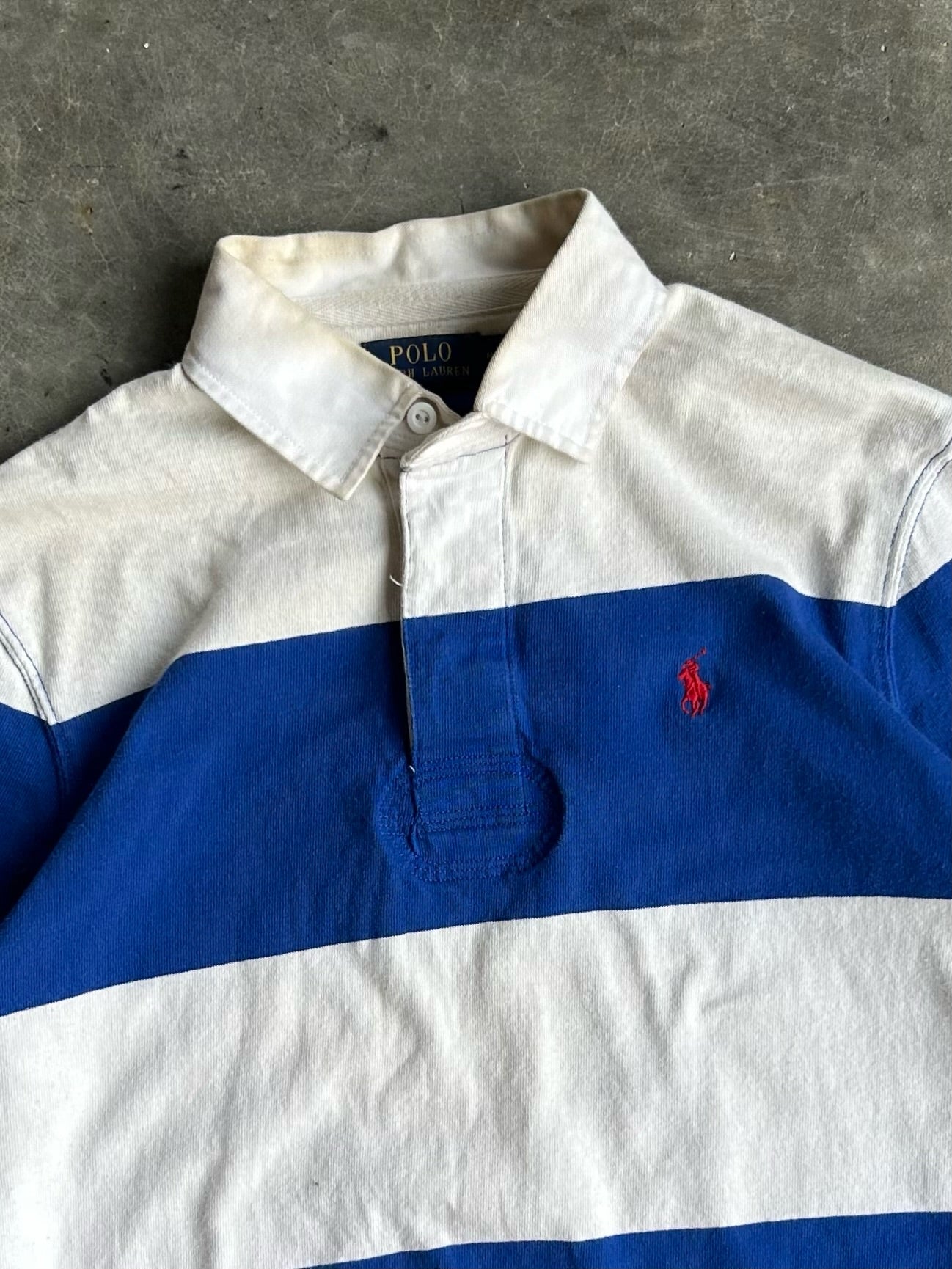 Vintage Blue/White Ralph Lauren Polo Cropped Rugby Long Sleeve - M