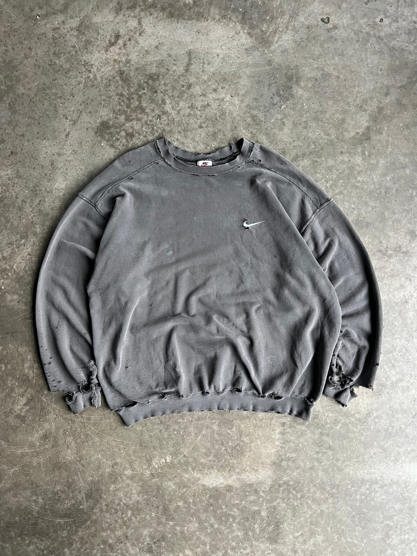 Vintage Faded Grey Distressed Nike Crew - XL