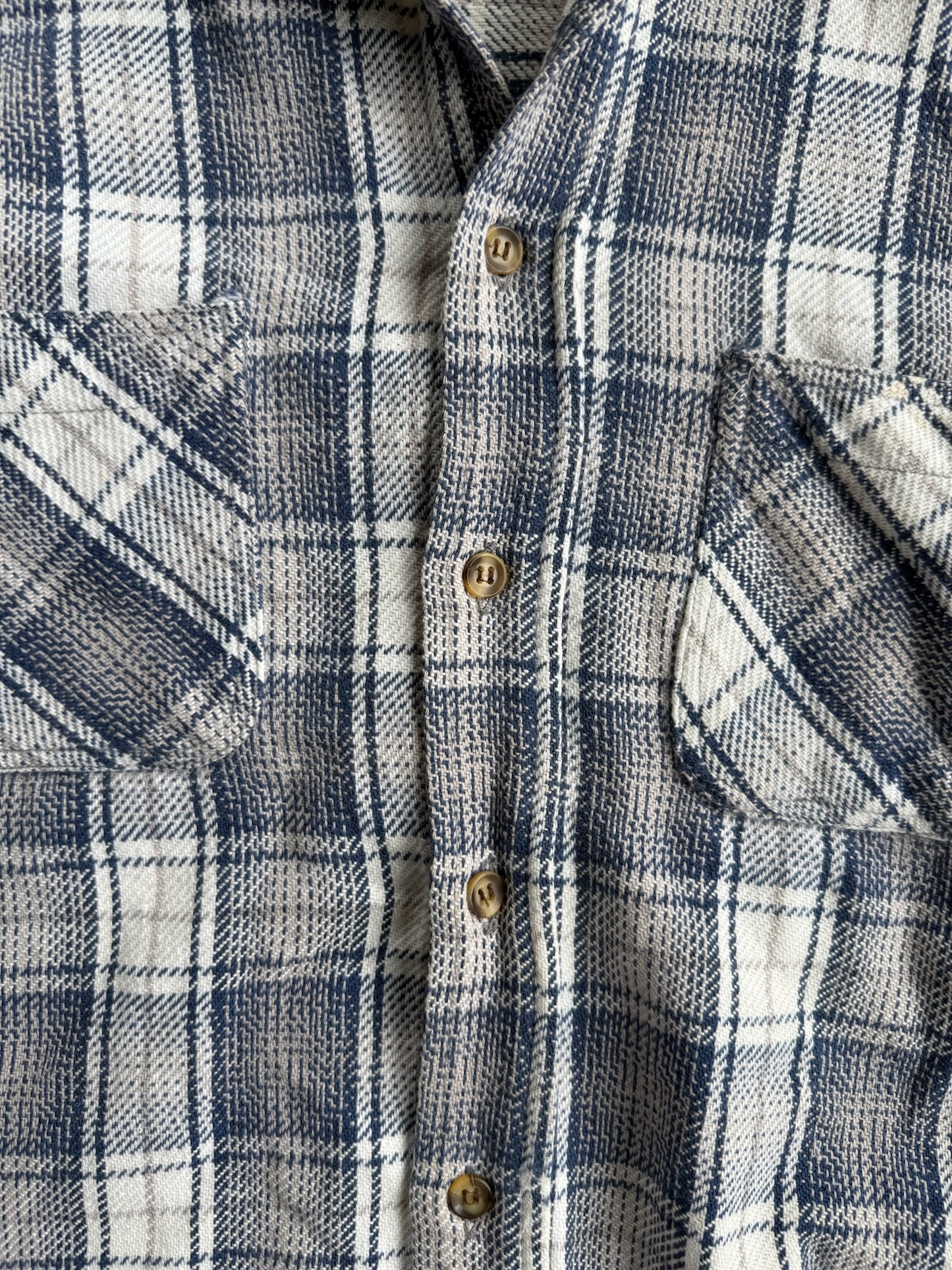 Vintage Blue and White Flannel Button Up - M