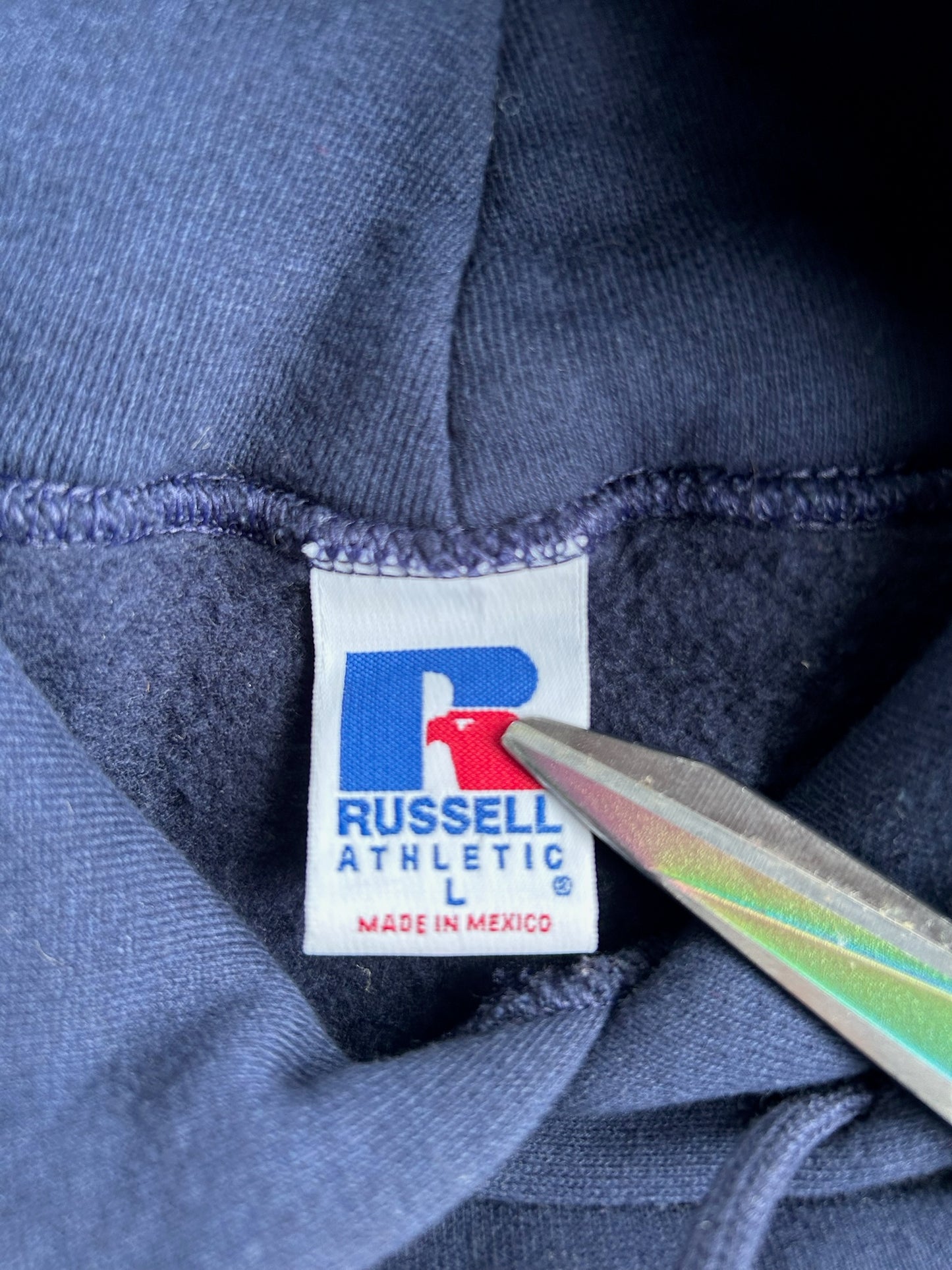 Vintage Navy Parkhill Russel Athletics Hoodie - L