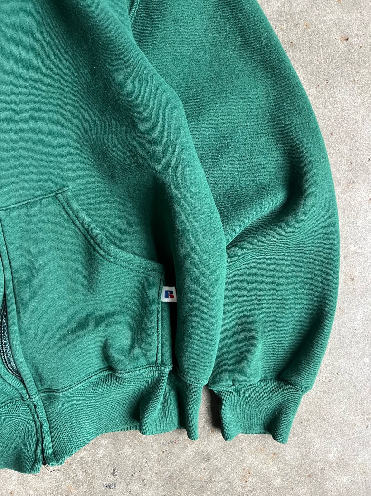 Vintage Green Blank Russell Zip Up Hoodie - M