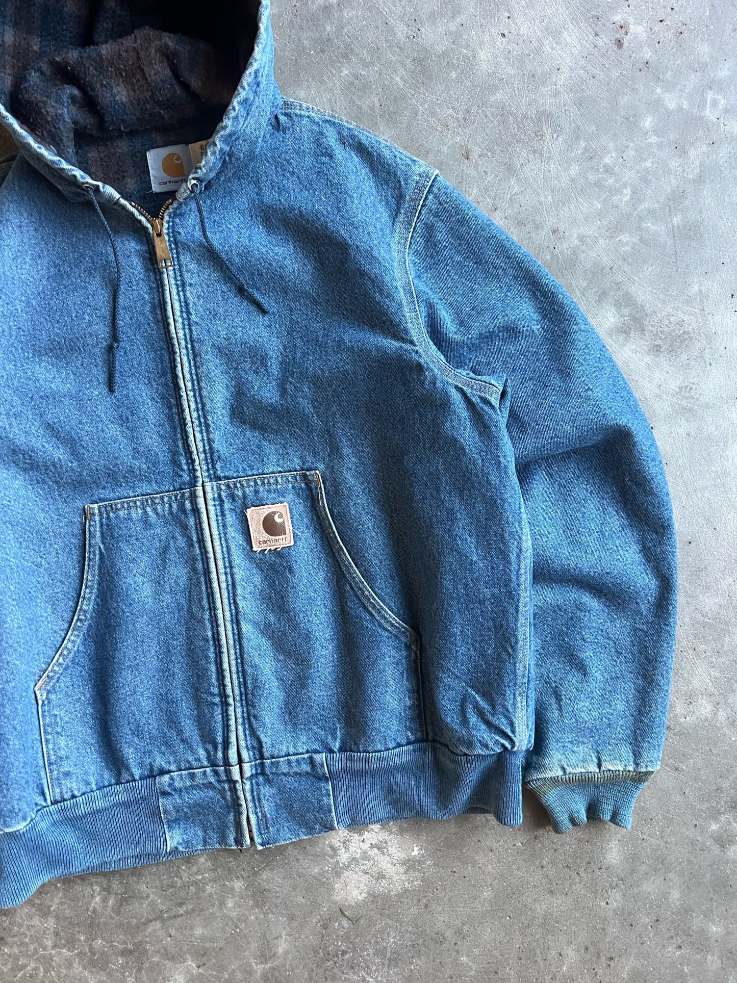 Vintage Denim Flannel Lined Hooded Carhartt Jacket - M