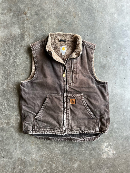 Vintage Brown Sherpa Lined Carhartt Vest - M