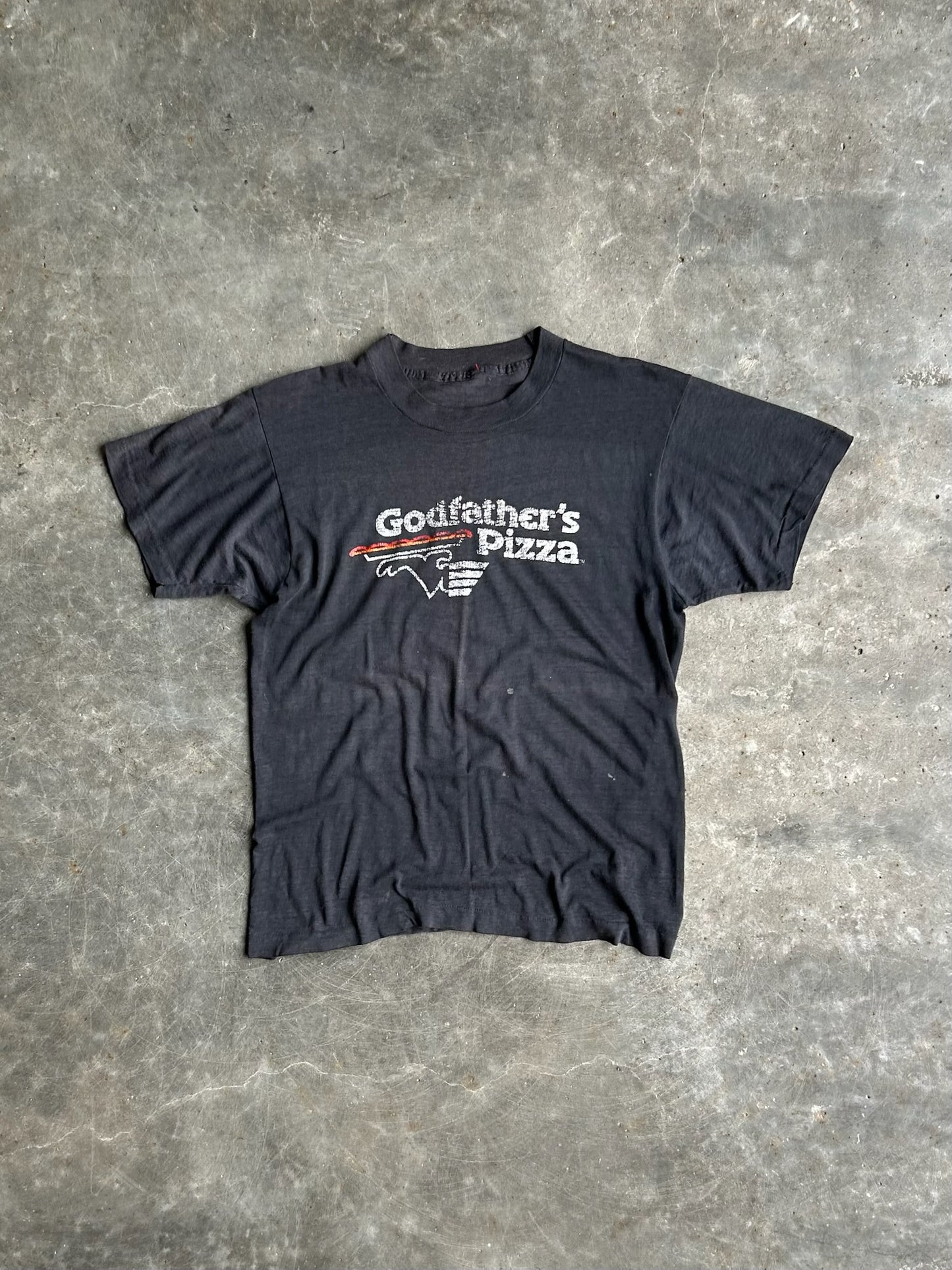 True Vintage Single Stitch Black Godfather’s Pizza Tee - L