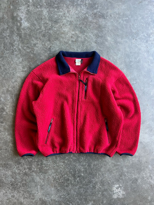 Vintage Red Fleece LL. Bean Zip Up - XL