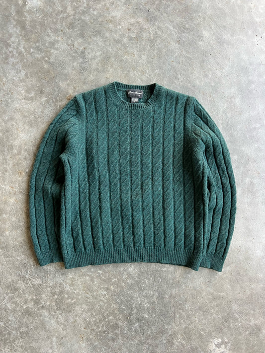 Vintage Forest Green Eddie Bauer Cable Knit Sweater - M