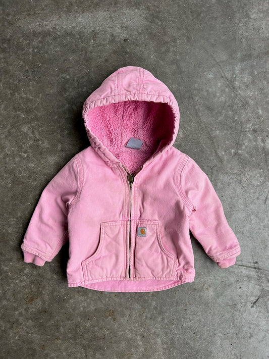 Vintage Baby Pink Sherpa Lined Hooded Carhartt Jacket - 18M