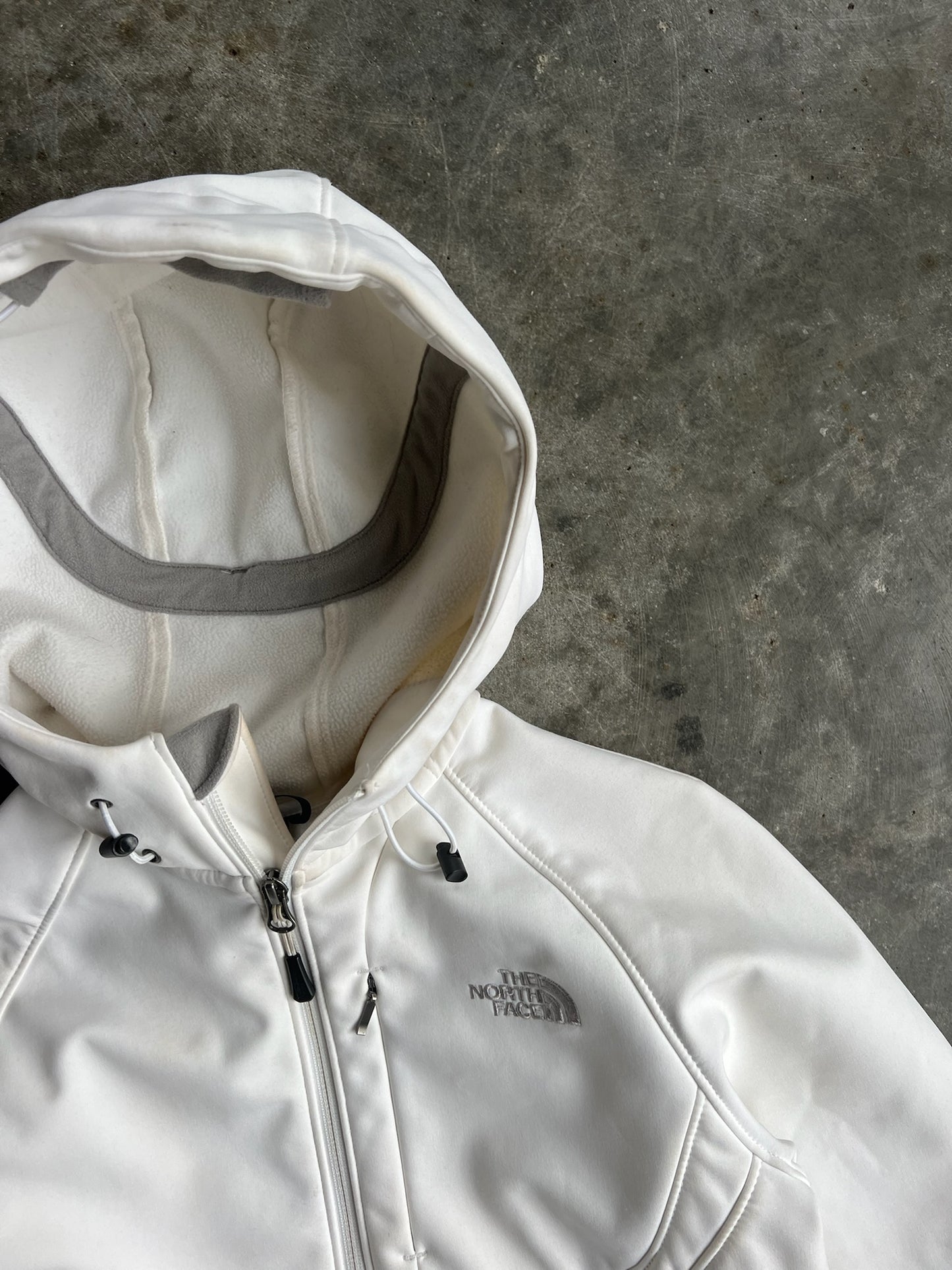 White Hooded North Face Zip Up Jacket - S