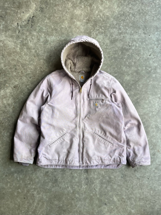 Vintage Light Purple Sherpa Lined Hooded Carhartt Jacket - XL