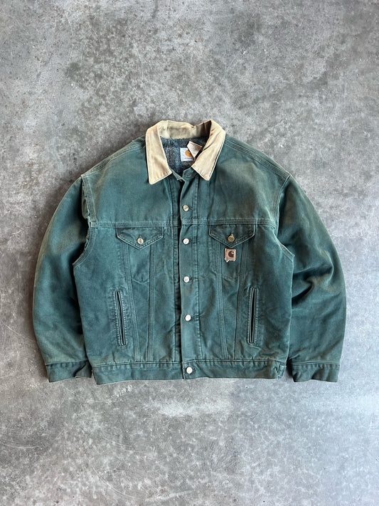 Vintage Green Flannel Lined Trucker  Carhartt Jacket - L