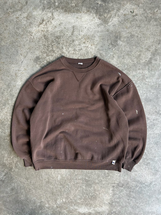 Vintage Brown Painted Blank Russell Crew - XL