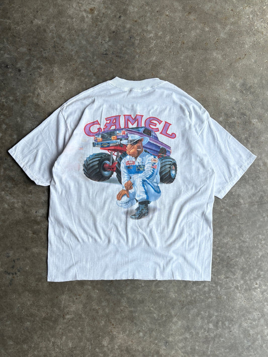 Vintage White Cropped Camel Motorsports Shirt - XL