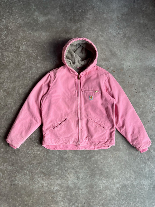 Faded Pink Sherpa Lined Hooded Carhartt Jacket - L